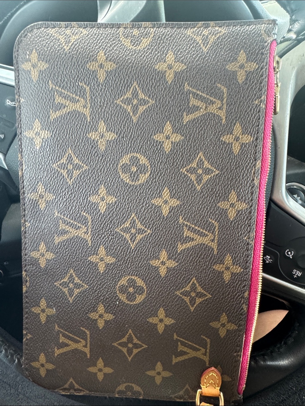 Louis Vuitton Brown Monogram Zip Pouch with Pink Trim